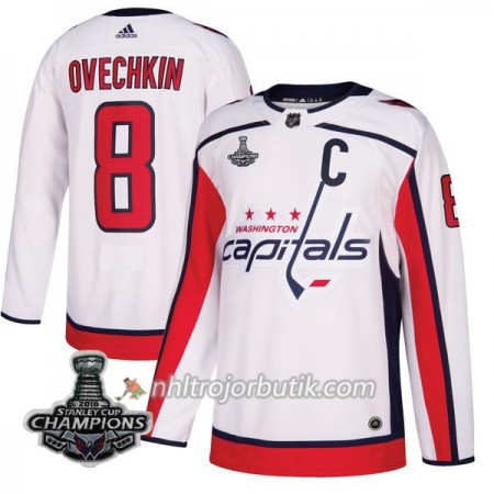 Män Ishockey Washington Capitals Tröja Alex Ovechkin 8 2018 Stanley Cup Champions Adidas Vit Authentic